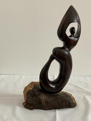 Mid-Century Ebony Hand-Carved Mermaid Sculpture, 1968-AX-740097