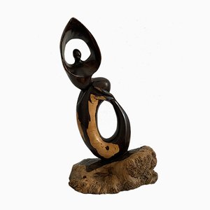 Mid-Century Ebony Hand-Carved Mermaid Sculpture, 1968-AX-740097