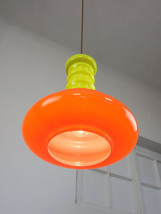 Mid-Century Eclectic Neon Glass and Brass Pendant Lamp