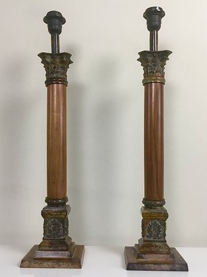 Mid-Century Empire Style Column Table Lamps, 1950s, Set of 2-WZZ-577813