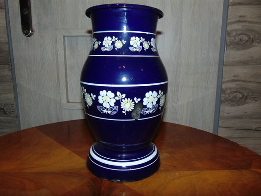 Mid-Century Enamel Vase with Flowers by Silesia Rybnik Steelsworks-CAQ-646636