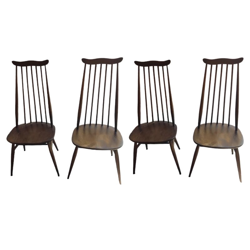 Mid-Century English Spindle Back Chairs by Lucian Ercolani for Ercol, Set of 4