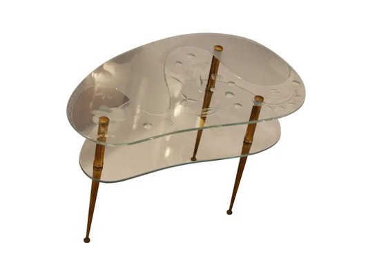 Mid-Century Engraved Clear Glass Coffee Table, 1950s-YF-1721623