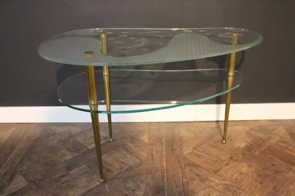 Mid-Century Engraved Clear Glass Coffee Table, 1950s-YF-1721623