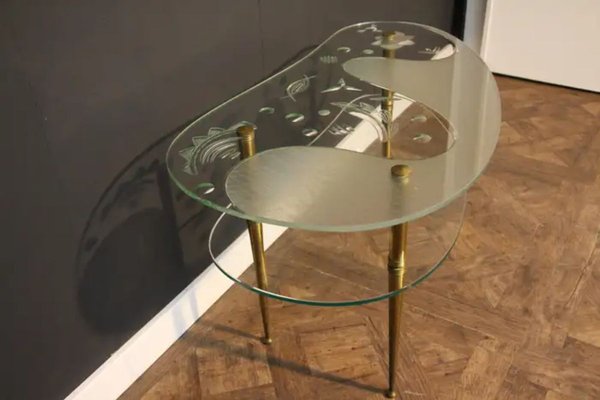 Mid-Century Engraved Clear Glass Coffee Table, 1950s-YF-1721623