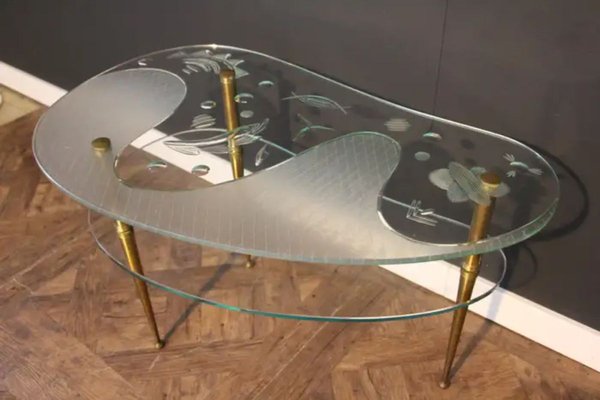 Mid-Century Engraved Clear Glass Coffee Table, 1950s-YF-1721623