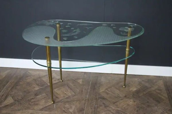 Mid-Century Engraved Clear Glass Coffee Table, 1950s-YF-1721623