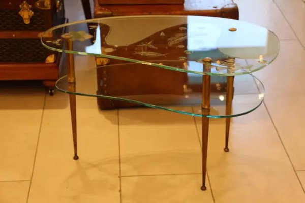 Mid-Century Engraved Clear Glass Coffee Table, 1950s-YF-1721623