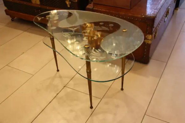 Mid-Century Engraved Clear Glass Coffee Table, 1950s-YF-1721623