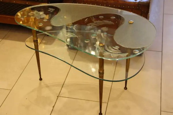 Mid-Century Engraved Clear Glass Coffee Table, 1950s-YF-1721623