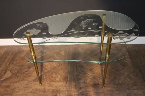 Mid-Century Engraved Clear Glass Coffee Table, 1950s-YF-1721623