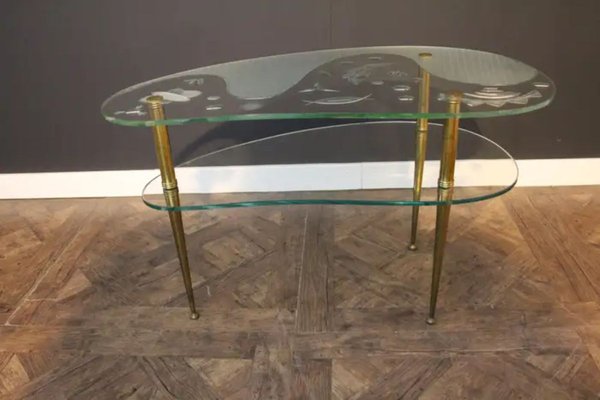 Mid-Century Engraved Clear Glass Coffee Table, 1950s-YF-1721623