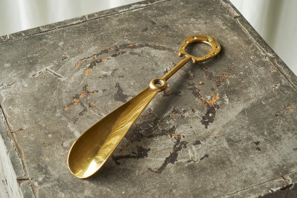 Mid-Century Equestrian Style Shoehorn in Sand Cast Brass, 1940s-FEW-2024221