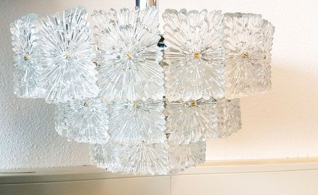 Mid-Century Etched Rectangular Glass Tile 3-Tier Chandelier from Kinkeldey, 1960s-LDW-883521