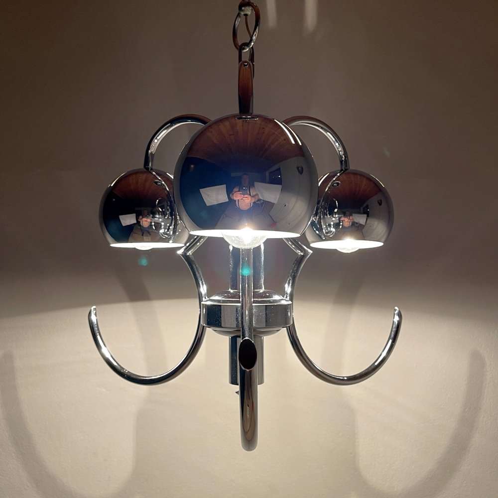 Mid-Century Eyeball Silver Pendant Lamp, Italy, 1970s