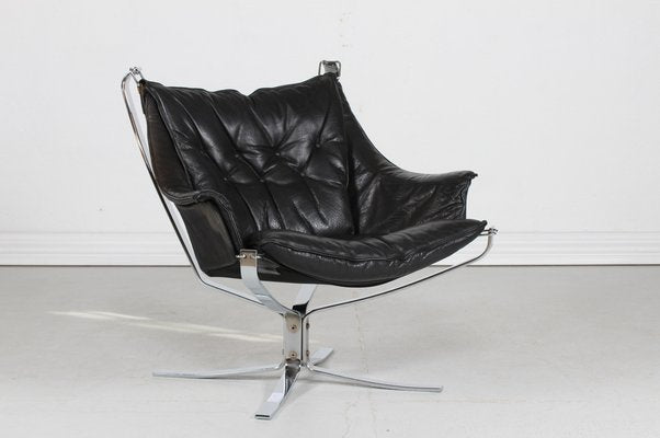 Mid-Century Falcon Armchair in Black Leather & Chrome by Sigurd Ressell for Vatne Møbler, 1970s-QQ-1368303