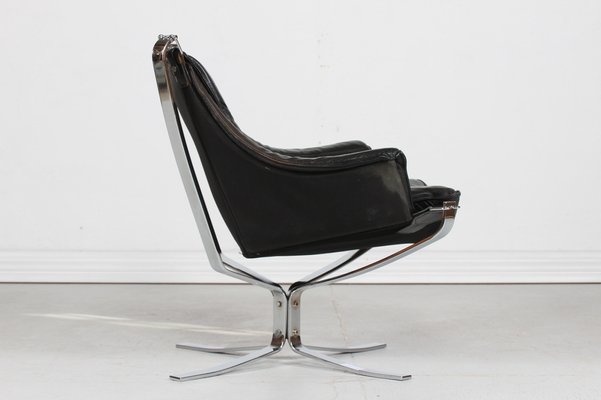 Mid-Century Falcon Armchair in Black Leather & Chrome by Sigurd Ressell for Vatne Møbler, 1970s-QQ-1368303