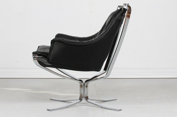 Mid-Century Falcon Armchair in Black Leather & Chrome by Sigurd Ressell for Vatne Møbler, 1970s-QQ-1368303