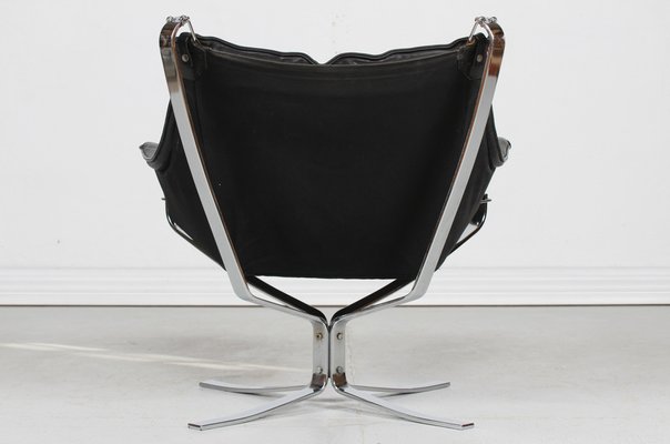 Mid-Century Falcon Armchair in Black Leather & Chrome by Sigurd Ressell for Vatne Møbler, 1970s-QQ-1368303