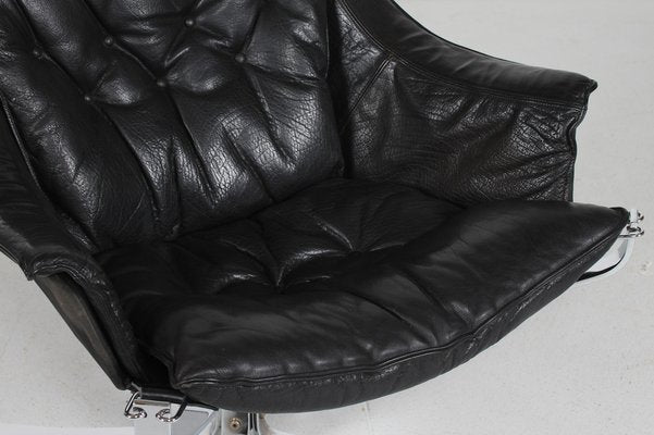 Mid-Century Falcon Armchair in Black Leather & Chrome by Sigurd Ressell for Vatne Møbler, 1970s-QQ-1368303