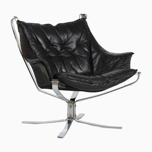 Mid-Century Falcon Armchair in Black Leather & Chrome by Sigurd Ressell for Vatne Møbler, 1970s-QQ-1368303