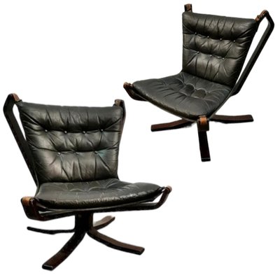 Mid-Century Falcon Chairs in Teak and Leather by Sigurd Ressell for Vatne Mobler, Norway, 1960s, Set of 2-TCS-1702278