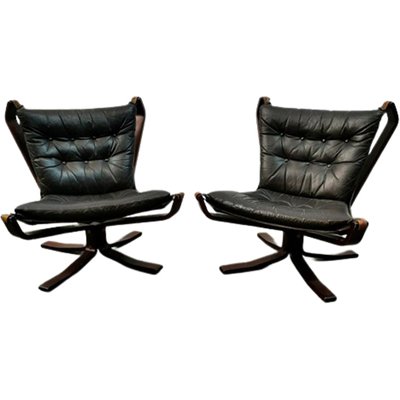 Mid-Century Falcon Chairs in Teak and Leather by Sigurd Ressell for Vatne Mobler, Norway, 1960s, Set of 2-TCS-1702278