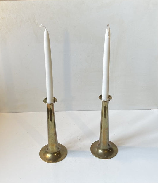 Mid-Century Fanfare Brass Candlesticks by Hans Bolling for Torben Ørskov, 1960s, Set of 2