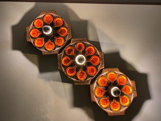 Mid-Century Fat Lava German Ceramic Wall Lamps, 1960s, Set of 3-DT-2026262