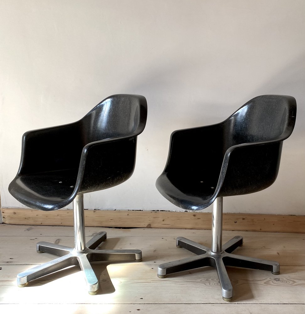 Mid-Century Fiberglass Lounge Chairs in Anthracite from Olymp, Set of 2