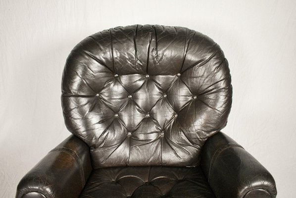 Mid-Century Finnish Leather Swivel Armchair from Peem, 1970s-TZ-993042