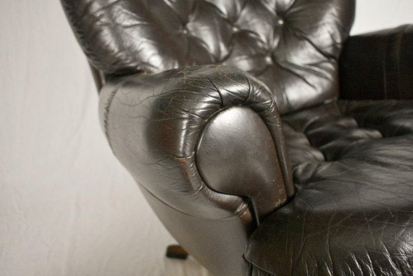 Mid-Century Finnish Leather Swivel Armchair from Peem, 1970s-TZ-993042