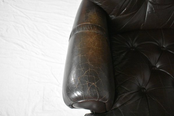 Mid-Century Finnish Leather Swivel Armchair from Peem, 1970s-TZ-993042