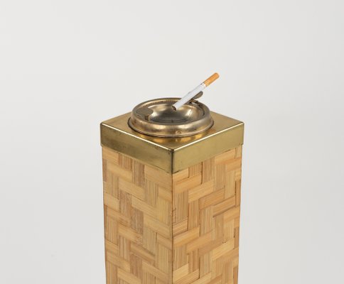 Mid-Century Floor Ashtray in Bamboo and Brass, Italy, 1970s-LYQ-1822412