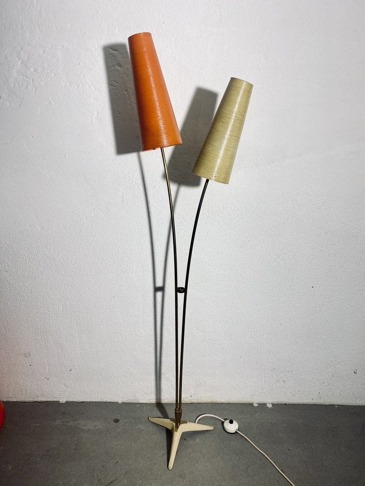 Mid-Century Floor Lamp in Brass with Fiberglass Shades attributed to Cosack, 1950s