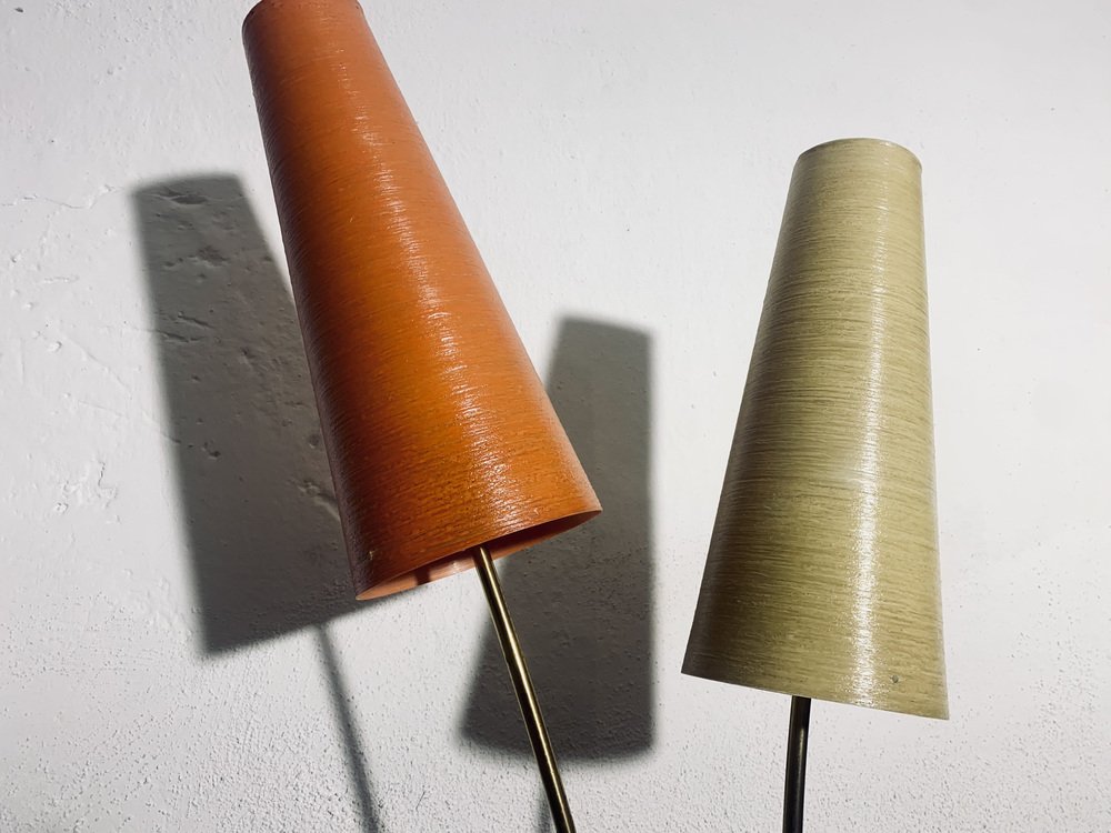 Mid-Century Floor Lamp in Brass with Fiberglass Shades attributed to Cosack, 1950s