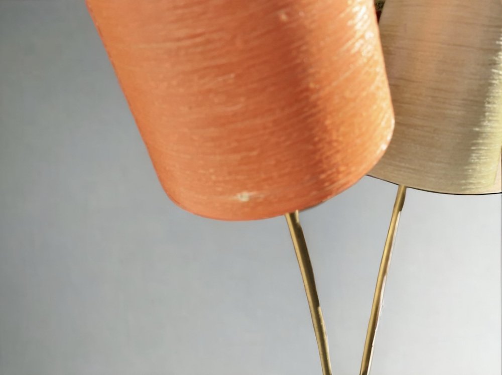 Mid-Century Floor Lamp in Brass with Fiberglass Shades attributed to Cosack, 1950s