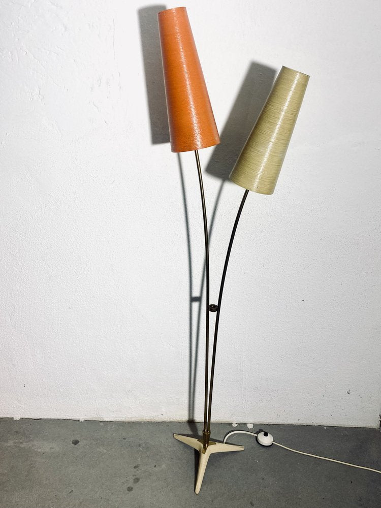 Mid-Century Floor Lamp in Brass with Fiberglass Shades attributed to Cosack, 1950s