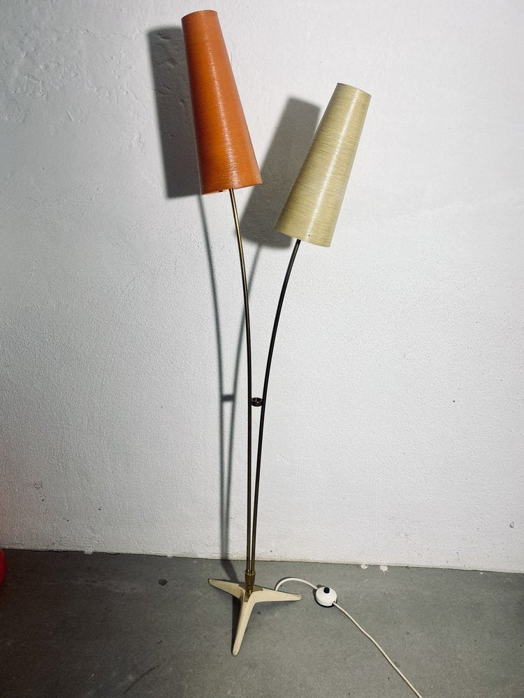 Mid-Century Floor Lamp in Brass with Fiberglass Shades attributed to Cosack, 1950s