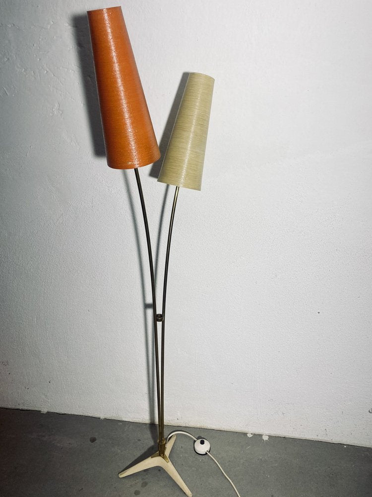 Mid-Century Floor Lamp in Brass with Fiberglass Shades attributed to Cosack, 1950s