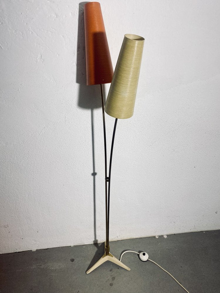 Mid-Century Floor Lamp in Brass with Fiberglass Shades attributed to Cosack, 1950s