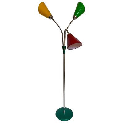 Mid-Century Floor Lamp with 3 Shades in Yellow, Green & Red from Lidokov, 1956-BAF-763516