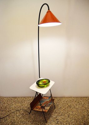 Mid-Century Floor Lamp with Attached Coffee Table and Magazine Rack, 1950s-HS-1787698