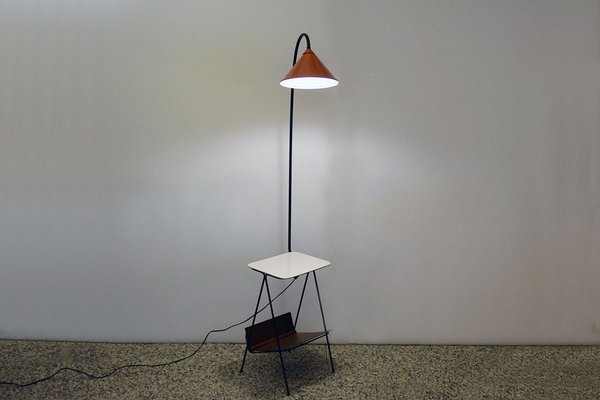 Mid-Century Floor Lamp with Attached Coffee Table and Magazine Rack, 1950s-HS-1787698