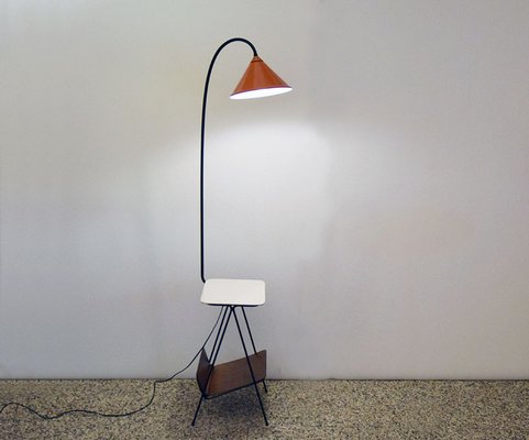 Mid-Century Floor Lamp with Attached Coffee Table and Magazine Rack, 1950s-HS-1787698