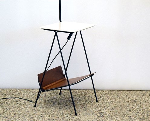 Mid-Century Floor Lamp with Attached Coffee Table and Magazine Rack, 1950s-HS-1787698