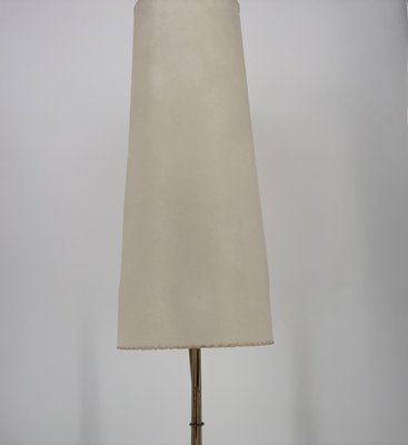 Mid-Century Floor Lamp with Brass Base and Fabric Shade, Germany, 1950s-CZ-2018291