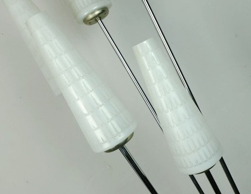 Mid-Century Floor Lamp with Chrome Base & 5 White Glass Shades-FH-1700611