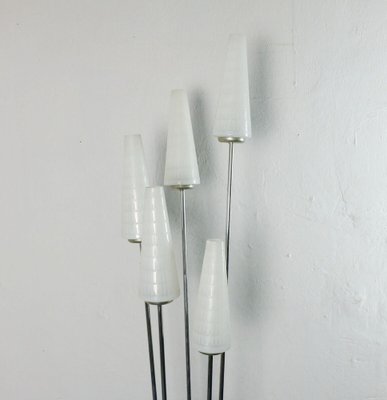 Mid-Century Floor Lamp with Chrome Base & 5 White Glass Shades-FH-1700611