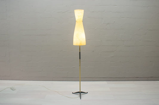 Mid-Century Floor Lamp with Hourglass Shaped Fiberglass Shade, 1950s